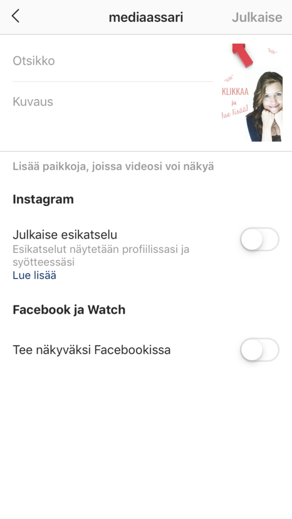 swipe up Instagramiin |IGTV linkki
